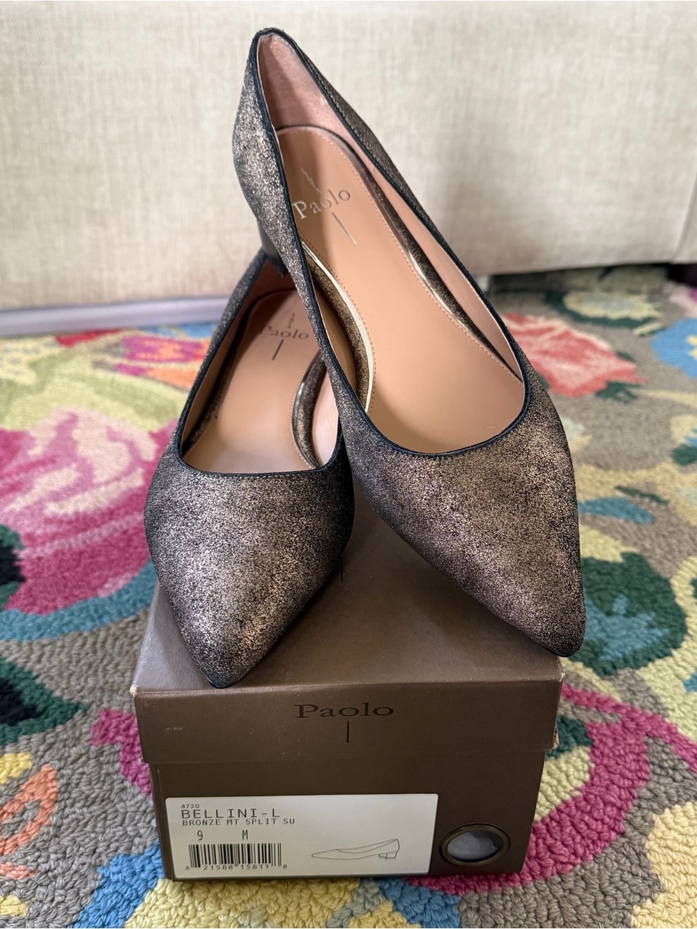 Linea Paolo- Bronze/Black Suede Leather Block Heel- size 9 EUC Nordstrom